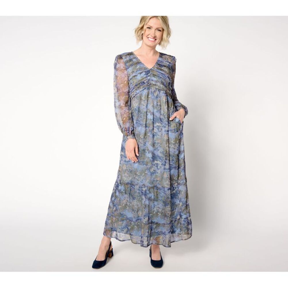 Me by Jennie Garth Women's Petite Dress PL Misty Woven Maxi Multi-colored